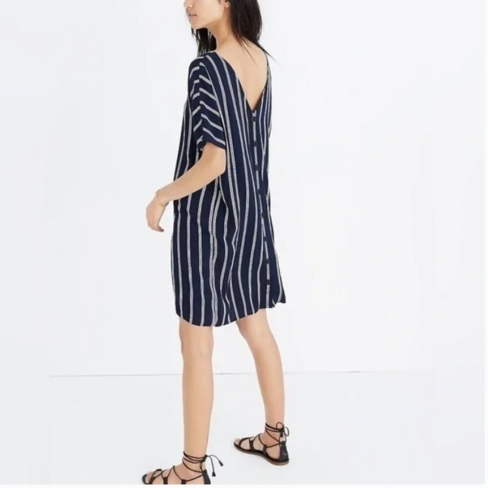 Madewell Navy Blue Striped Plaza Dress Lightweight Nautical Loose Summer XS